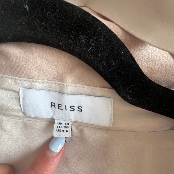 Reiss Alyana Mini Dress In Nude Collared Pleated Skirt Self Tie Belt Sz 6 - Picture 2 of 10